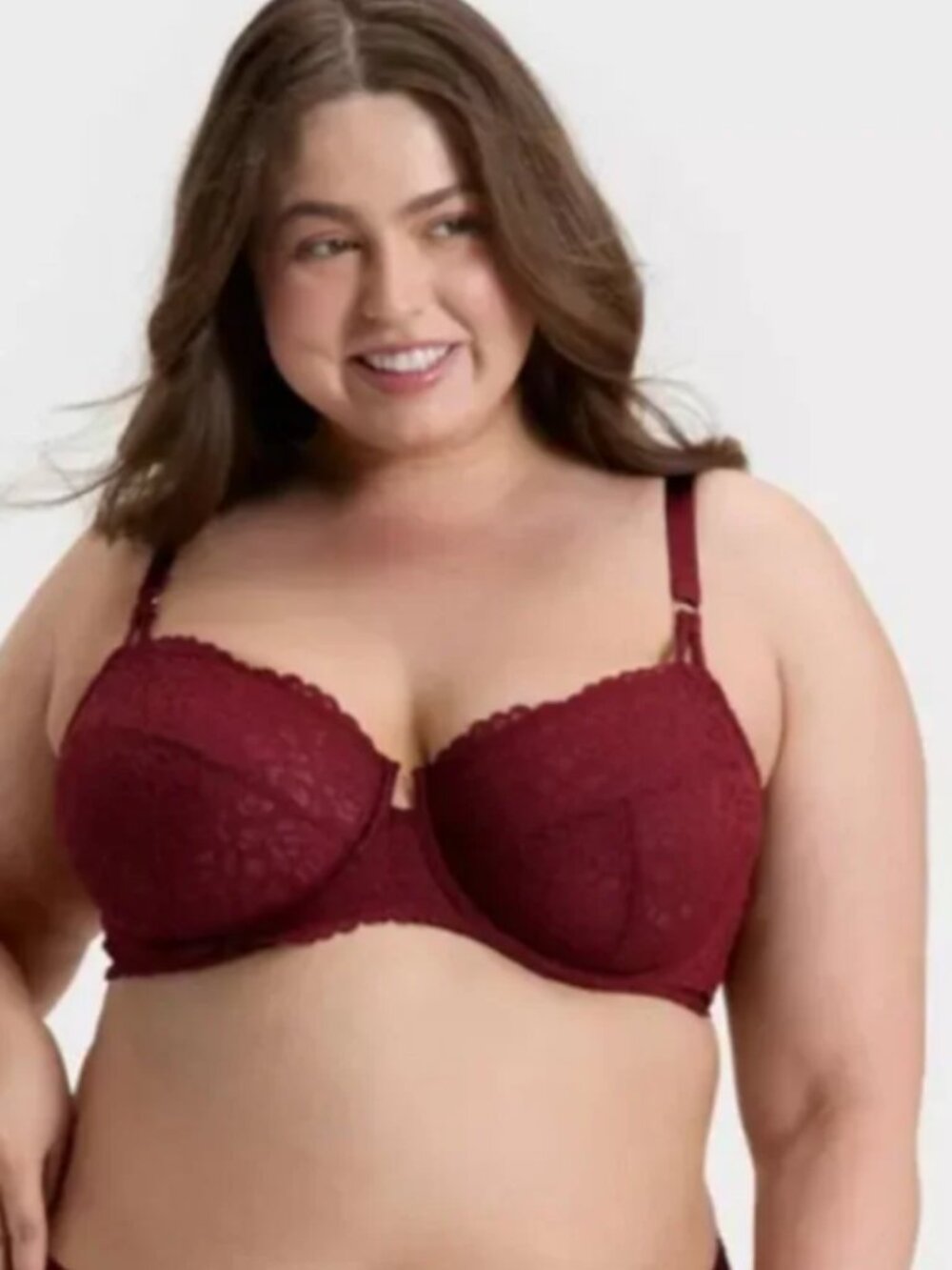 AUDEN Lace Unlined Balconette Bra Berry Red 42DDD